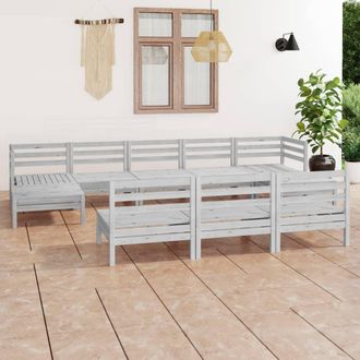 vidaXL Juego De Muebles De Jard&iacute;n 10 Piezas Madera Maciza Pino Blanco Vidaxl