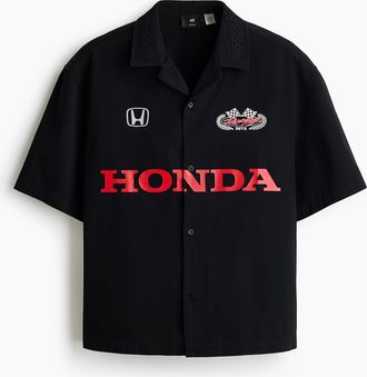 H&M Baumwollhemd in Relaxed Fit - Schwarz