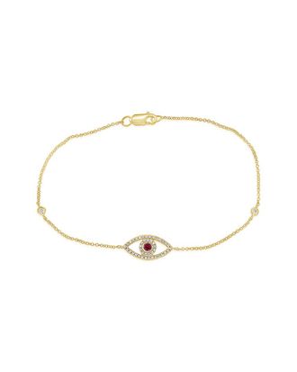 Sabrina Designs 14K 0.18 Ct. Tw. Diamond & Ruby Evil Eye Bracelet