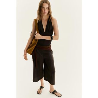 H&M Tailored Linen-blend Culottes in Dark Brown at Nordstrom, Size 10