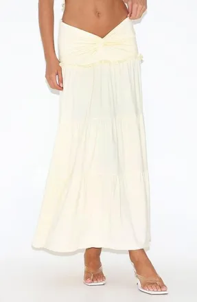 Tiger Mist Katya Knot Low Rise Tiered Maxi Skirt in White at Nordstrom, Size X-Small