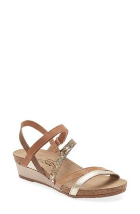 Naot Hero Strappy Wedge Sandal in Gold/Tan/Floral/Latte at Nordstrom, Size 10Us