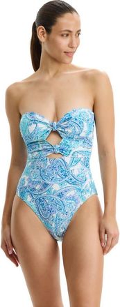 Gottex Boho Bloom Cut Out Bandeau One Piece in Blue-Multi at Nordstrom, Size 16
