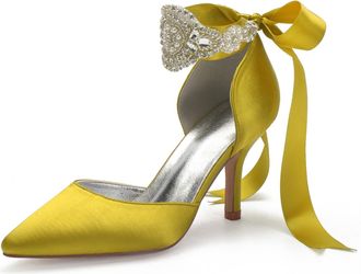 Miyoopark Women Shoes Heels for Wedding Closed Pointed Toe Evening Pumps Shoes M520 Yellow UK 8.5