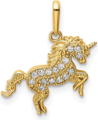 Diamond2Deal 14k Yellow Gold Rearing Unicorn CZ Pendant