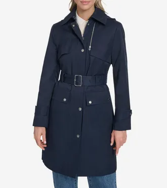 Cole Haan Womens Belted Trench Coat - Blue Size Medium Water-Resistant