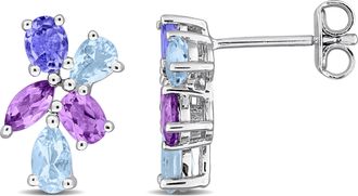 Mimi & Max Multi-Gem Cluster Drop Earrings Sterling Silver