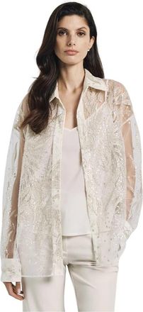 Access Fashion Geborduurd tule shirt - Dames - Overhemden - Beige - M/L - Tule - Overhemden