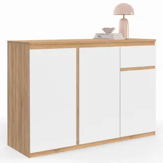 IDMarket Credenza Tomi 100 Cm Con 3 Ante E 1 Cassetto, Bianco E Legno