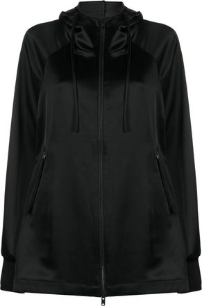 Yohji Yamamoto zip-fastening hooded jacket - women - Triacetate/Polyester/Polyamide/Spandex/Elastane - S - Black