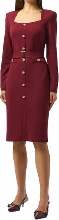 Joseph Ribkoff Scuba Crepe Belted Midi Sheath Dress In Merlot