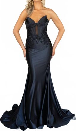 Rachel Allan Stretch Satin Jersey Prom Dress In Black