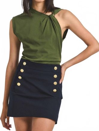 Derek Lam Nia Asymmetric Embellished Twist Tee In Fatigue