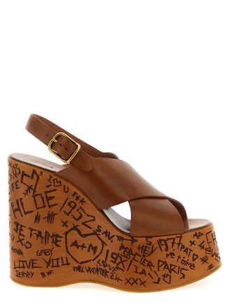 Chlo&eacute; Brown Calfskin Wedge Womens Sandals