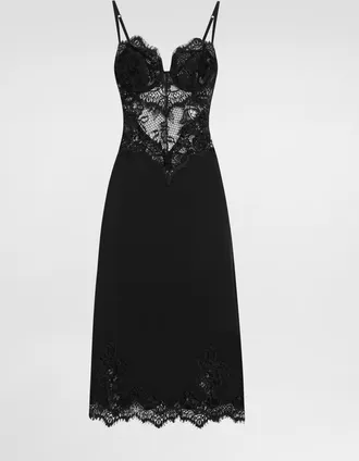 Dolce & Gabbana Lace And Charmeuse Calf-length Slip Dress - Woman Dresses Black Silk 36