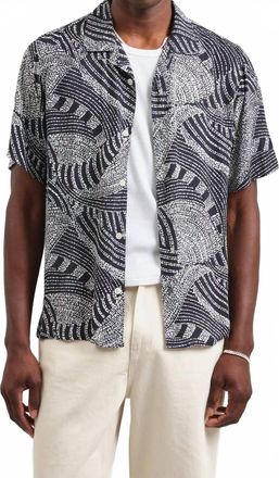 Wax London Didcot Short Sleeve Shirt In Abstract Dotted Swirl Navy Ecru