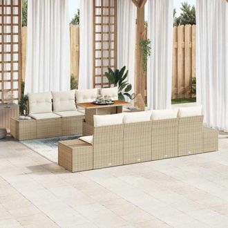 vidaXL Conjunto De Sof&aacute; De Jard&iacute;n 9 Pcs Beige Polirat&aacute;n Vidaxl