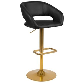 Flash Furniture Black Vinyl Adjustable Height Barstool with Rounded Mid-Back and Gold Base