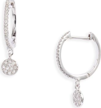 Meira T Diamond Disc Drop Huggie Hoop Earrings in Silver at Nordstrom