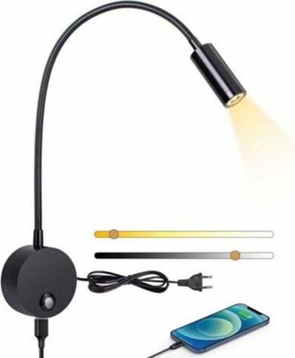 OEM L&aacute;mpara De Lectura De Pared, L&aacute;mpara De Mesilla De Noche Led Con Interruptor T&aacute;ctil Regulable Y Puerto De Carga Usb, L&aacute;mpara De Lectura De Cama Girato