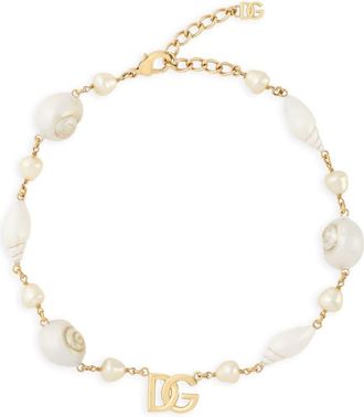 Dolce & Gabbana DG shell necklace - women - Brass/Plexiglass - One Size - Gold