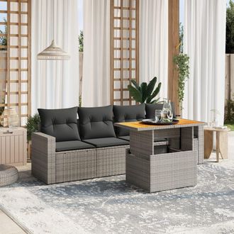 vidaXL Juego De Sof&aacute;s Jard&iacute;n Con Cojines 5 Pzas Rat&aacute;n Sint&eacute;tico Gris Vidaxl