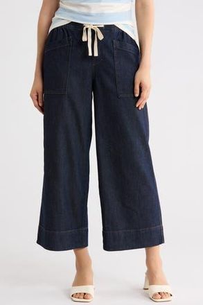 Sanctuary Tie Waist Crop Wide Leg Jeans in Aged Indigo Blue at Nordstrom Rack, Size Small