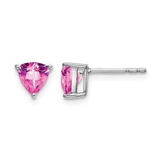 Diamond2Deal 14k White Gold Trillion Created Pink Sapphire Earrings