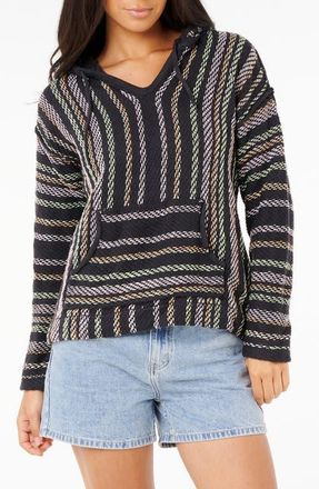Rip Curl Revival Stripe Knit Poncho in Washed Black at Nordstrom, Size X-Large