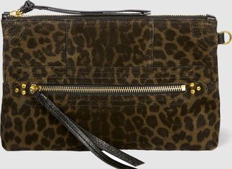 Jerome Dreyfuss Pochette Lucky Clutch Imprim&eacute; L&eacute;opard Kaki