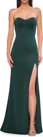 La Femme Chic Jersey Evening Dress with Rhinestone Neckline in Dark Emerald at Nordstrom, Size 00