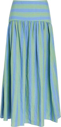 Staud Procida Striped Linen Maxi Skirt - Light Blue - 10 (UK14 / L)