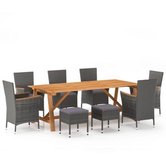 vidaXL Furniture Limited - Juego De Comedor Para Jard&iacute;n De 9 Piezas Gris