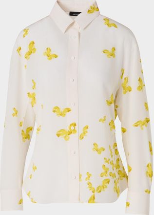 Akris Butterfly-Print Silk Crepe De Chine Button-Down Shirt