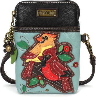 Chala Bird Collection Cell Phone Crossbody Purse-Women PU Leather/Canvas Multicolor Handbag with Adjustable Strap - Cardinal Group - blue
