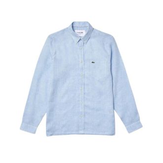 Lacoste Heldere Blauwe Casual Linnen Overhemd - Heren - Casual Overhemden - Blauw - S - Linnen - Overhemden