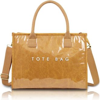 Generic Womens Glossy Crossbody Bag - 13-Inch Laptop Tote with Detachable Strap - Large Waterproof PVC Shoulder Handbag (Yellow)