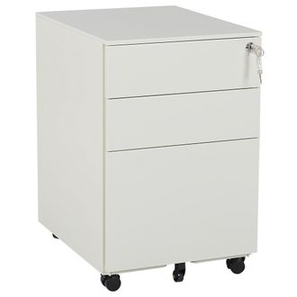 Beliani Armario De Metal Blanco Crema 3 Cajones Ruedas Cerradura Industrial Oficina Cami