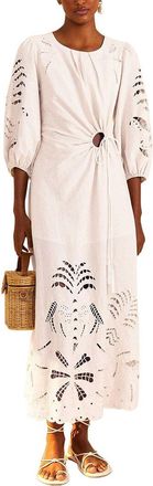 Farm Rio Farm Rio Linen-Blend Richelieu Cut Out Midi Dress