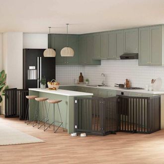 vidaXL Puerta De Perros Plegable 12 Paneles Madera &Aacute;lamo Negra 960 Cm Vidaxl