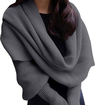 Generic Knitted Scarf with Sleeves Women Scarf Cape Soft Sweater Multifunctional Women Scarfs Elegant off Shoulder Knits Jumpers Warm Knit Scarfs Wrap Shawl C