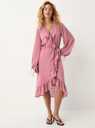 Icone Womens Ruffled sheer chiffon wraparound dress