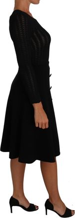 Dolce & Gabbana Womens Black Knitted Wool Sheath Long Sleeves Dress