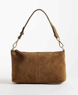 Accessorize borsa a spalla in camoscio con manico e tracolla in tan-Marrone