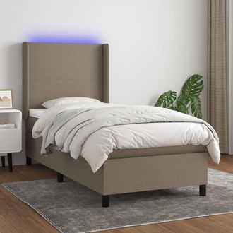 vidaXL Vidaxl - Cama Box Spring Colch&oacute;n Y Luces Led Tela Gris Taupe 90x190 Cm
