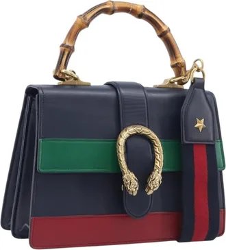 Gucci Dionysus Bamboo Top Handle Leather Navy Leather Handbag (Pre-Owned)