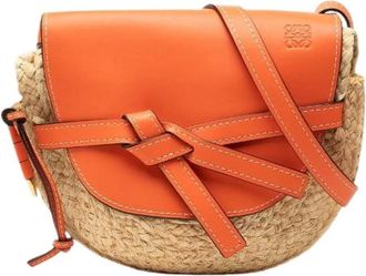 Loewe Pre-owned Cross Body Bags, female, Beige, Size: ONE SIZE Pre-owned Anagram Gate raffia leather shoulder bag