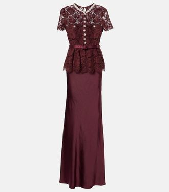 Self Portrait Belted lace and satin maxi dress