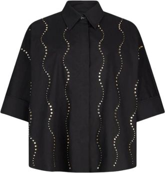 Liu Jo Poplin overhemd met juweelversiering - Dames - Blouses & Shirts - Zwart - Maat: M Katoen