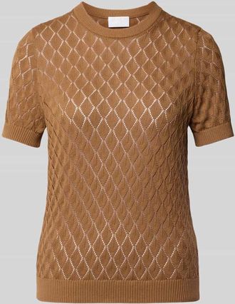 Jake*s Strickpullover mit kurz&auml;rmeligem Design in Mittelbraun, Gr&ouml;&szlig;e 36